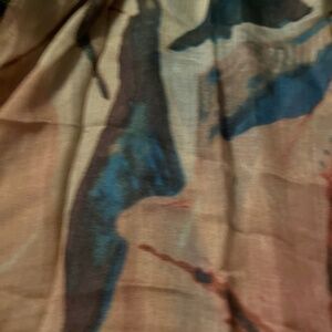 Abstract cotton silk large fringed scarf shawl wrap